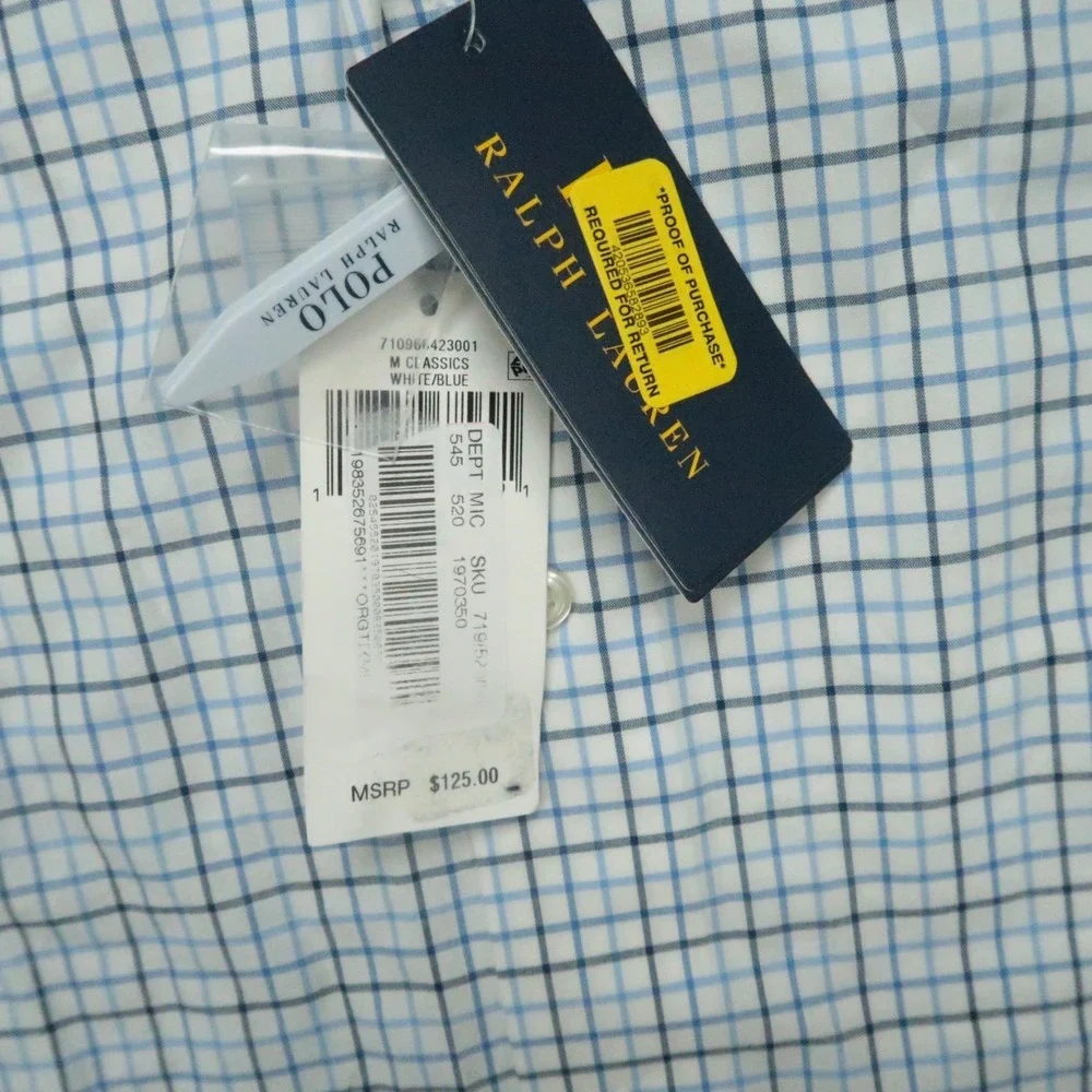 Polo Ralph Lauren Shirt Men XL White Blue Plaid Classic Stretch‎ Button Up NWT
